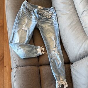 BKE Women's Distressed Skinny Jeans - Light Blue